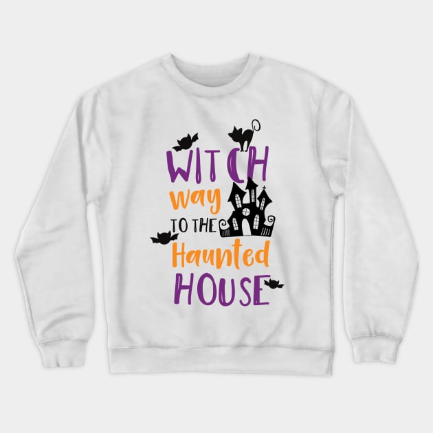 Witch Way To The Haunted House, Bats, Halloween Crewneck Sweatshirt by Jelena Dunčević